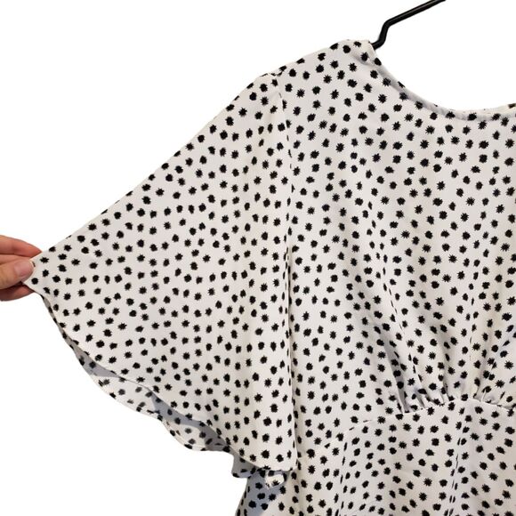 Topshop Black and White Polka Dot Cinch Waist Boho Wide Sleeves Size 8 - Picture 5 of 11